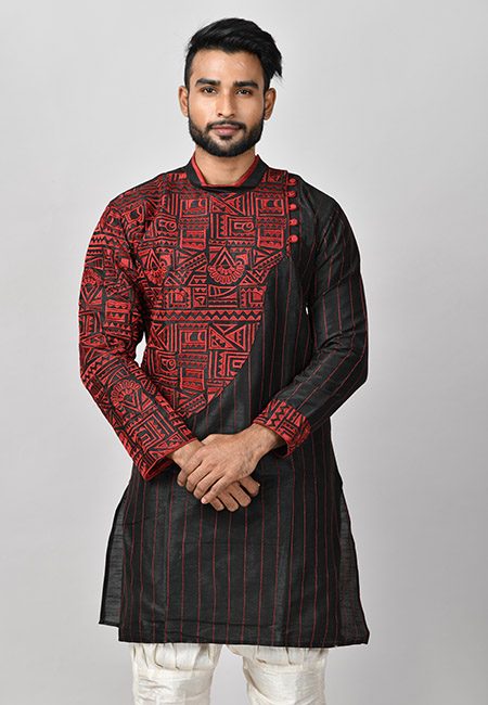 Black Color Raw Silk Embroidery Punjabi (She Punjabi 567)