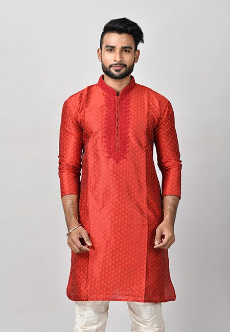 Red Color Raw Silk Embroidery Punjabi (She Punjabi 569)