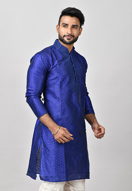 Royal Blue Color Raw Silk Embroidery Punjabi (She Punjabi 570)