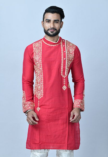 Cherry Red Color Handloom Embroidery Punjabi (She Punjabi 577)