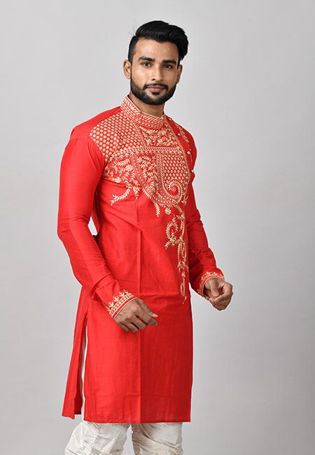 Red Color Handloom Embroidery Punjabi (She Punjabi 579)