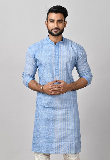 Sky Blue Color Handloom Cotton Punjabi (She Punjabi 582)