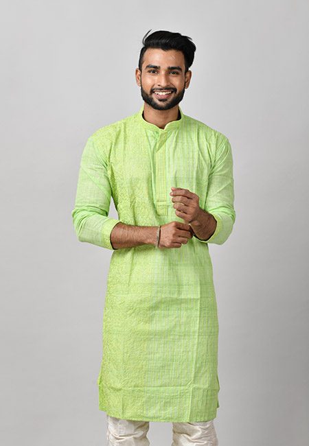 Light Parrot Green Color Handloom Cotton Punjabi (She Punjabi 584)