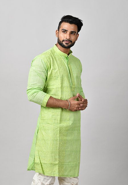 Light Parrot Green Color Handloom Cotton Punjabi (She Punjabi 584)