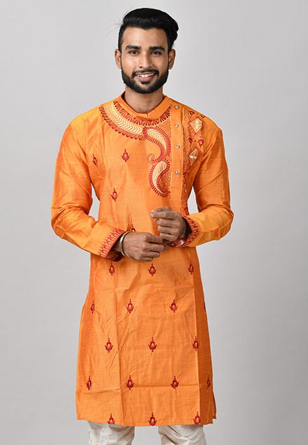 Orange Color Matka Silk Embroidery Punjabi (She Punjabi 587)