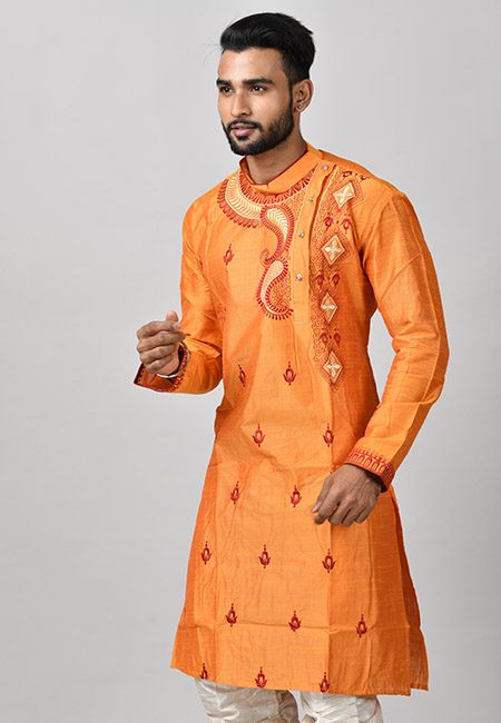 Orange Color Matka Silk Embroidery Punjabi (She Punjabi 587)