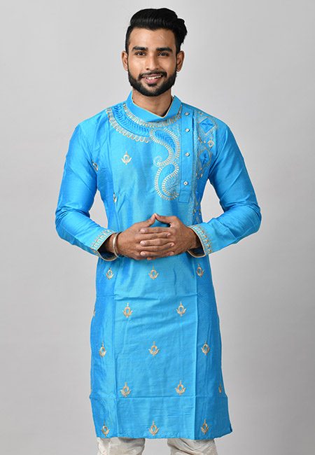 Sky Blue Color Matka Silk Embroidery Punjabi (She Punjabi 590)
