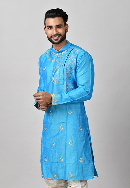Sky Blue Color Matka Silk Embroidery Punjabi (She Punjabi 590)