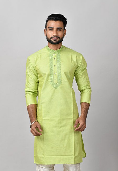 Neon Green Color Handloom Cotton Punjabi (She Punjabi 592)