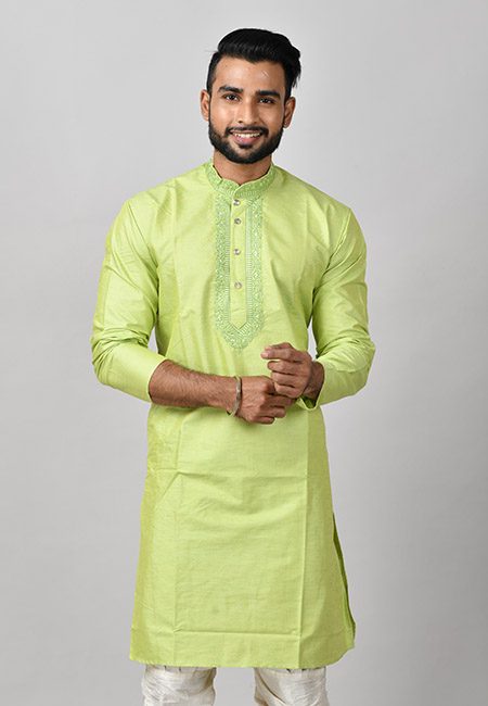 Neon Green Color Handloom Cotton Punjabi (She Punjabi 592)