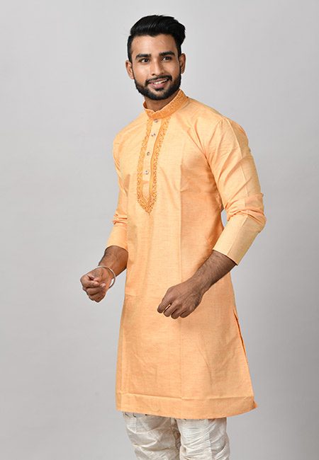 Deep Cream Color Handloom Cotton Punjabi (She Punjabi 594)