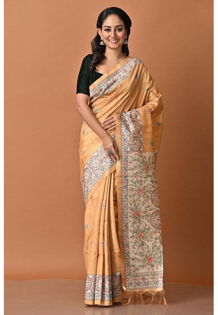 Mustard Color Madhubani Printed Tussar Silk Saree (She Saree 1995)