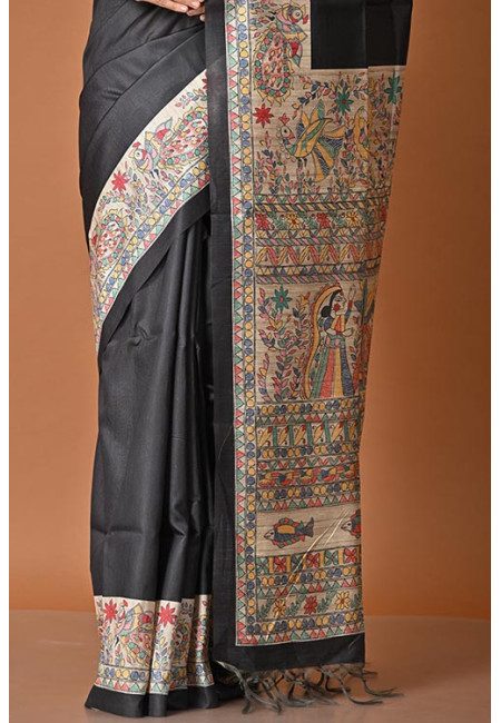 Black Color Madhubani Printed Tussar Silk Saree (She Saree 1997)