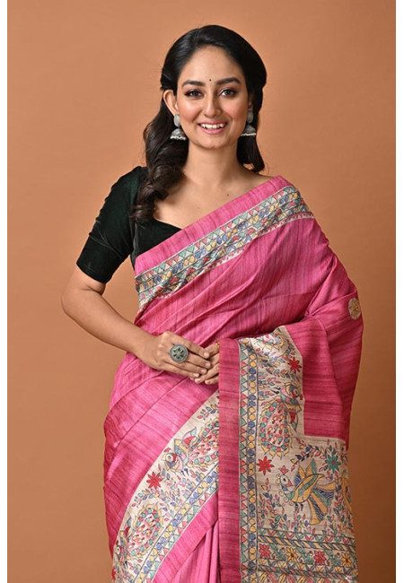 Hot Pink Color Madhubani Printed Tussar Silk Saree (She Saree 2002)