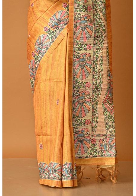 Mustard Color Madhubani Printed Tussar Silk Saree (She Saree 2003)