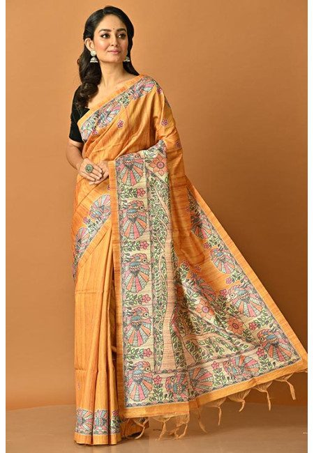 Mustard Color Madhubani Printed Tussar Silk Saree (She Saree 2003)