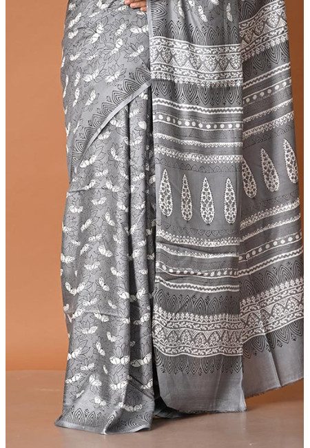 Grey Color Printed Soft Modal Silk Saree (She Saree 2005)