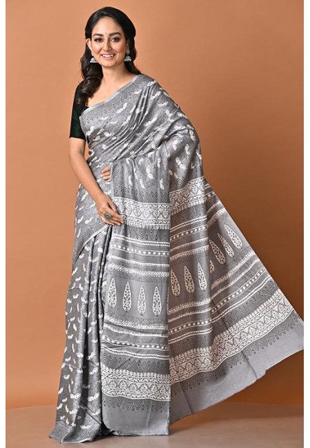 Grey Color Printed Soft Modal Silk Saree (She Saree 2005)