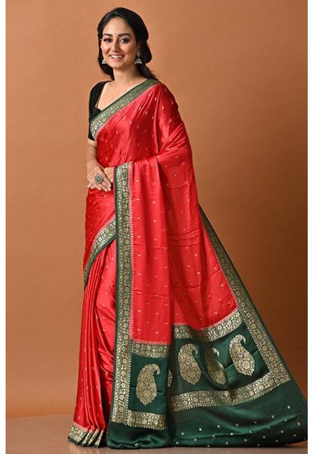 Red Color Contrast Soft Banarasi Gajji Silk Saree (She Saree 2018)