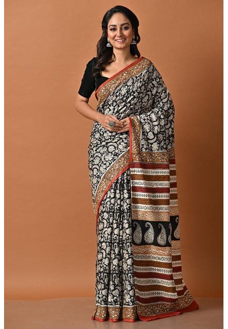 Black Color Contrast Kalamkari Printed Soft Modal Silk Saree (She Saree 2020)