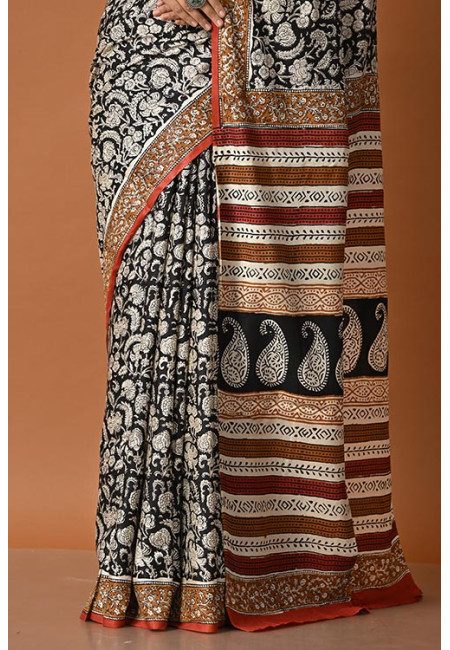 Black Color Contrast Kalamkari Printed Soft Modal Silk Saree (She Saree 2020)