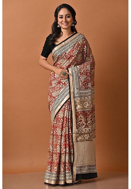 Brown Color Contrast Kalamkari Printed Soft Modal Silk Saree (She Saree 2021)