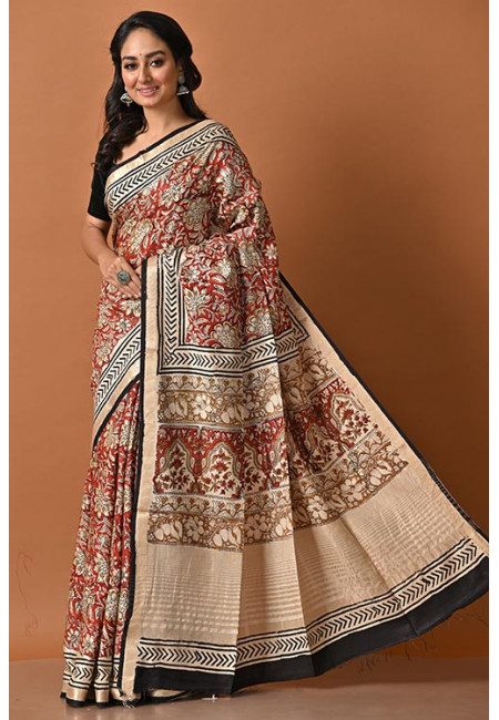 Brown Color Contrast Kalamkari Printed Soft Modal Silk Saree (She Saree 2021)