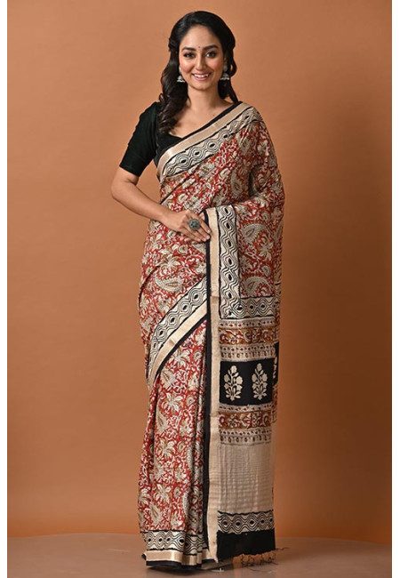 Maroon Color Contrast Kalamkari Printed Soft Modal Silk Saree (She Saree 2023)