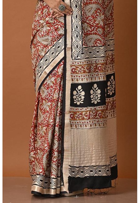 Maroon Color Contrast Kalamkari Printed Soft Modal Silk Saree (She Saree 2023)