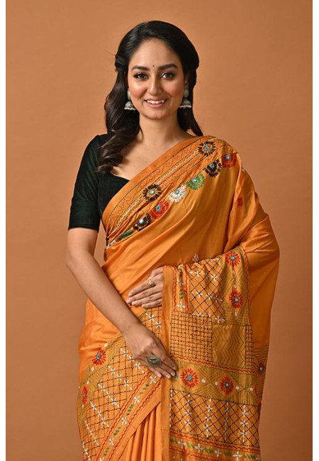 Mustard Yellow Color Designer Kantha Stitch Silk Saree (She Saree 2024)