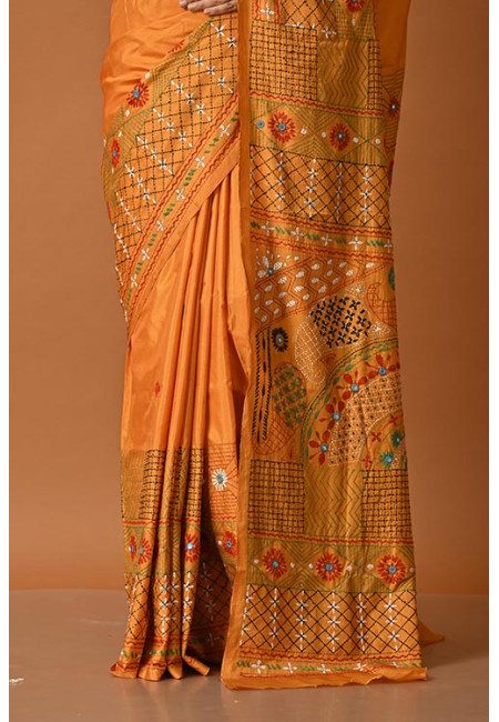Mustard Yellow Color Designer Kantha Stitch Silk Saree (She Saree 2024)