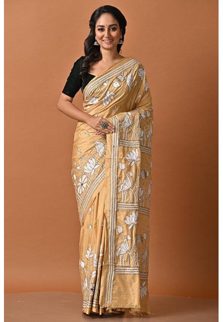Beige Color Designer Padma Kantha Stitch Silk Saree (She Saree 2025)