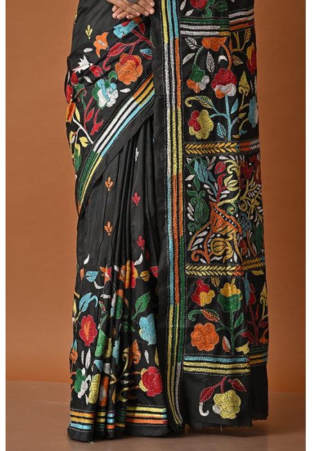 Black Color Designer Kantha Stitch Silk Saree (She Saree 2026)