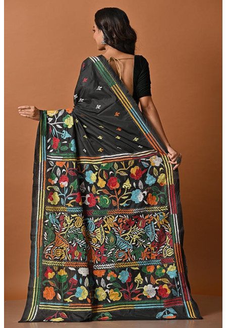 Black Color Designer Kantha Stitch Silk Saree (She Saree 2026)