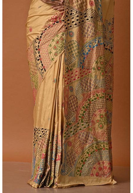 Beige Color Designer Kantha Stitch Silk Saree (She Saree 2027)