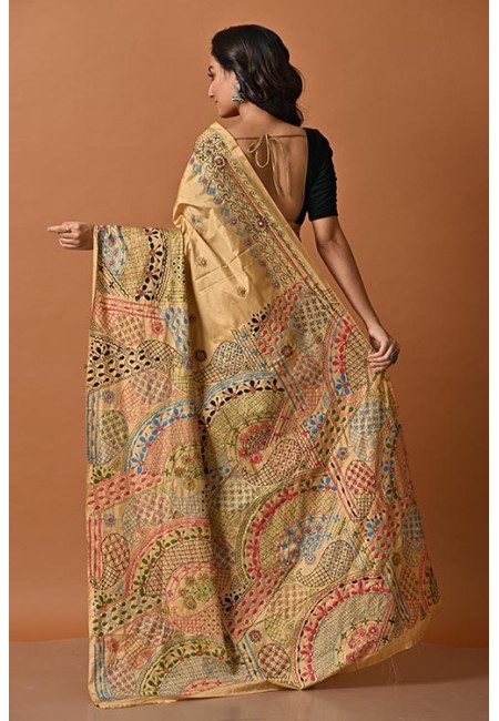 Beige Color Designer Kantha Stitch Silk Saree (She Saree 2027)