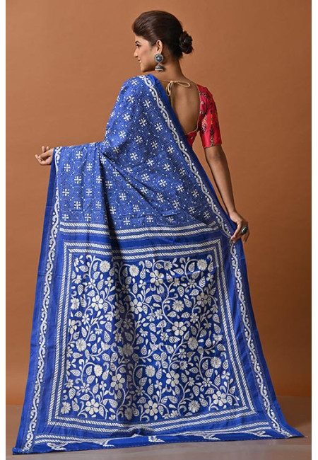 Royal Blue Color Designer Kantha Stitch Silk Saree (She Saree 2049)