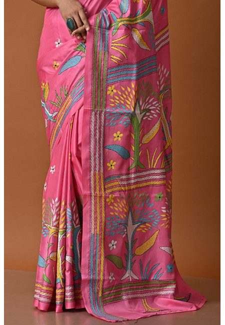 Pink Color Designer Kantha Stitch Silk Saree (She Saree 2051)