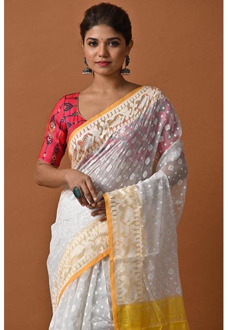 White Color Soft Dhakai Jamdani Saree (She Saree 2052)