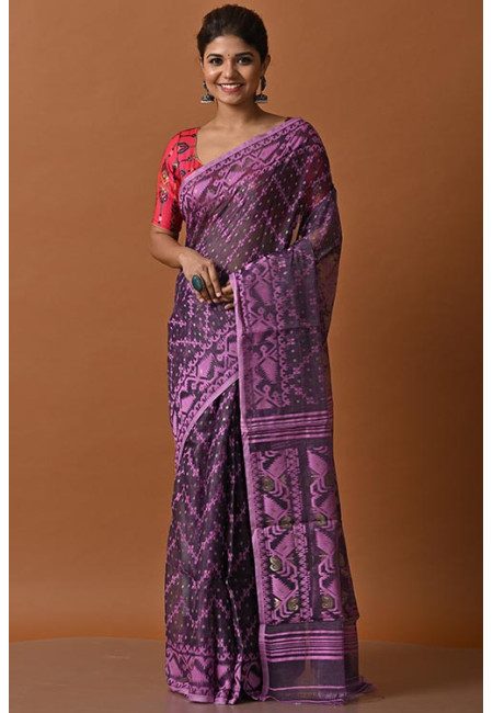 Deep Mauve Color Soft Dhakai Jamdani Saree (She Saree 2055)