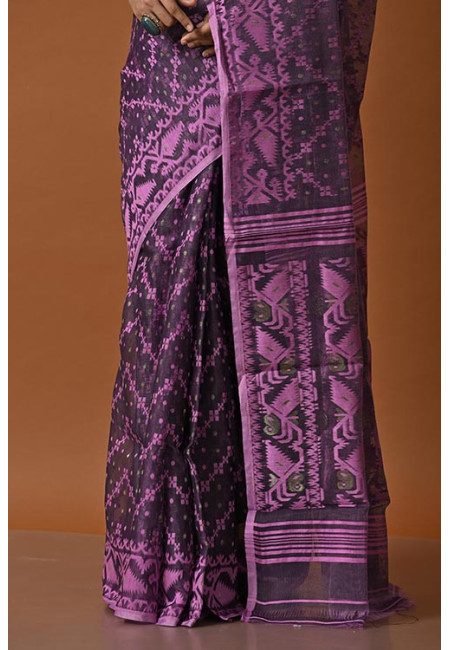Deep Mauve Color Soft Dhakai Jamdani Saree (She Saree 2055)