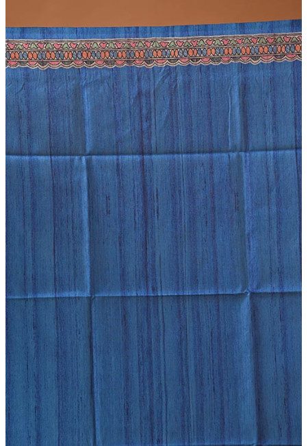 Peacock Blue Color Madhubani Printed Tussar Silk Saree (She Saree 2058)