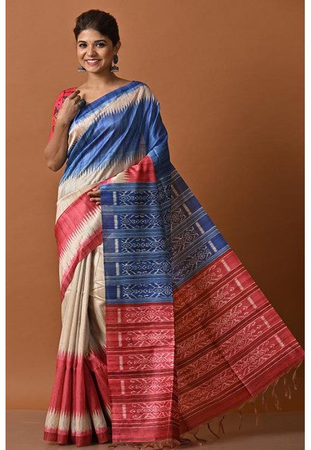 Beige Color Printed Tussar Silk Saree (She Saree 2064)