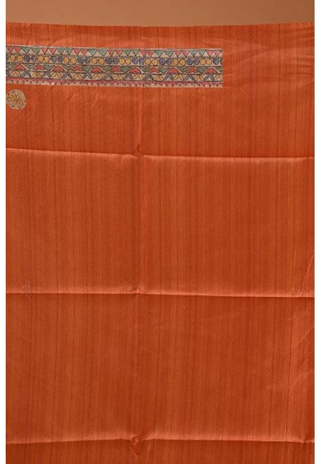 Orange Color Madhubani Printed Tussar Silk Saree (She Saree 2066)