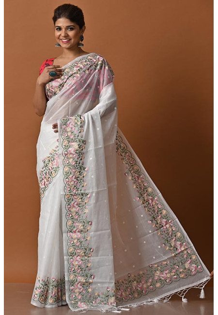 White Color Designer Embroidery Organza Saree (She Saree 2067)