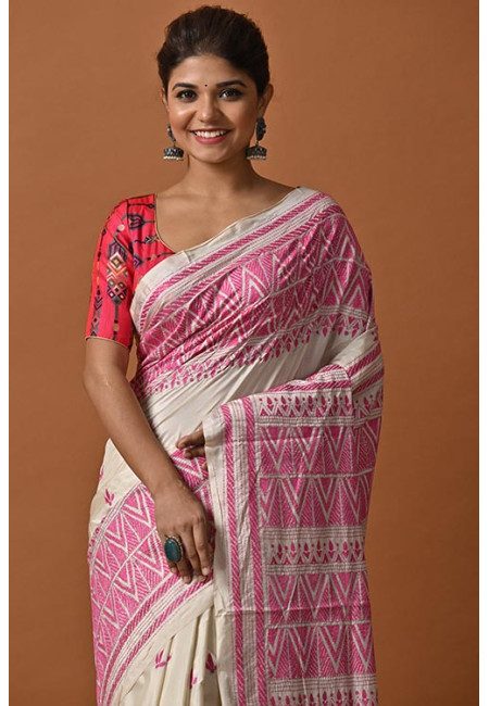 Off White Color Designer Kantha Stitch Silk Saree (She Saree 2070)