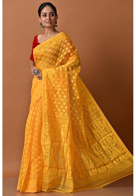 Golden Yellow Color Soft Dhakai Jamdani Saree (She Saree 2074)