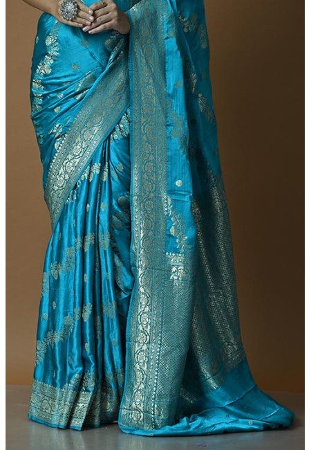 Peacock Blue Color Soft Banarasi Gajji Silk Saree (She Saree 2079)