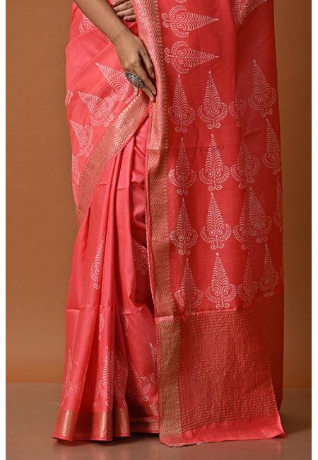 Strawberry Color Printed Bhagalpuri Silk Saree (She Saree 2094)