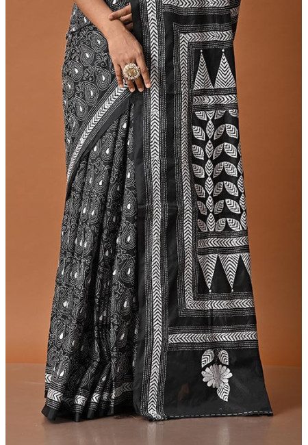Black Color Designer Kantha Stitch Silk Saree (She Saree 2115)